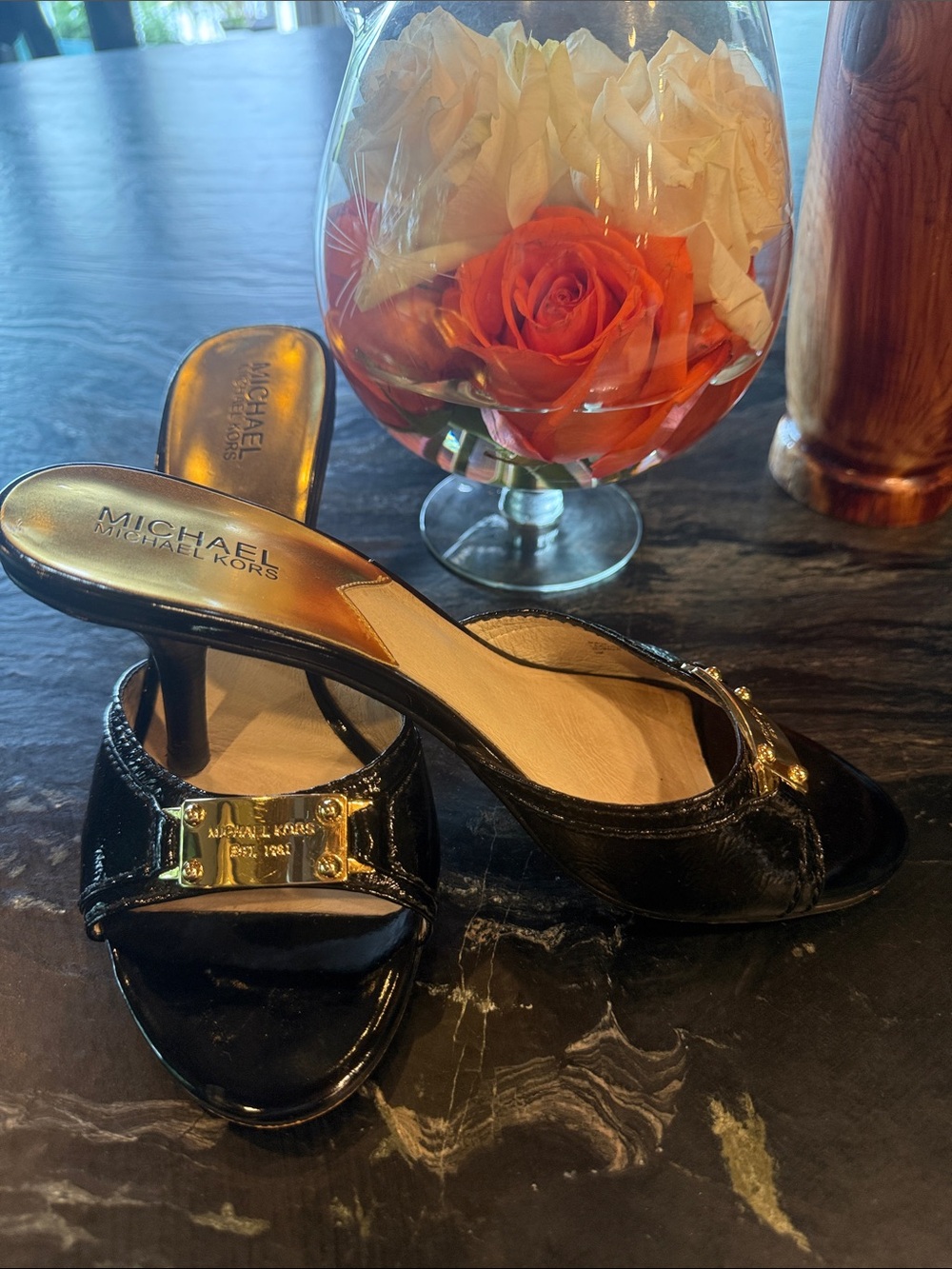 Michael Kors Gold Plate Kitten Heel Mules vintage 2008